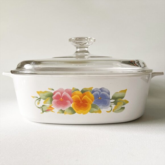 Vintage Corning Ware Summer Blush A-2-B 2L Pansy Casserole Dish w/ Pyrex Lid - Picture 1 of 11